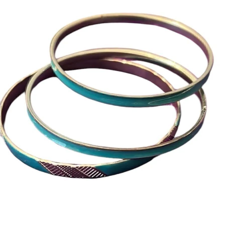 Y2K set of 3 bangle bracelets turquoise blue & silver no markings GVC
